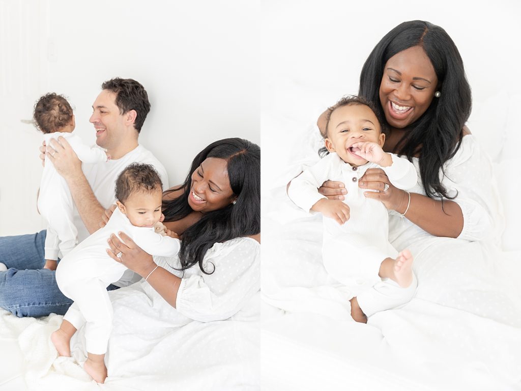 Family snuggles with twin boys during lifestyle session